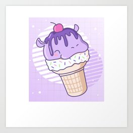 Funny Hippo Ice Cream Cute Kawaii Aesthetic Art Print