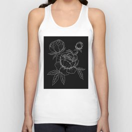 Peonies Line Art with Black Background  Tank Top