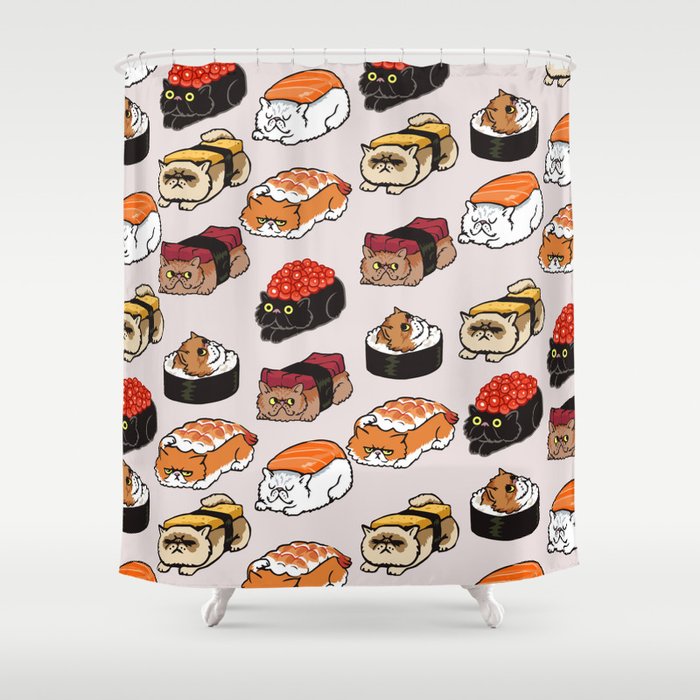 Sushi Persian Cat Shower Curtain