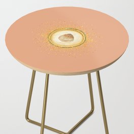 Watercolor Seashell Gold Circle Pendant on Peach Orange Side Table