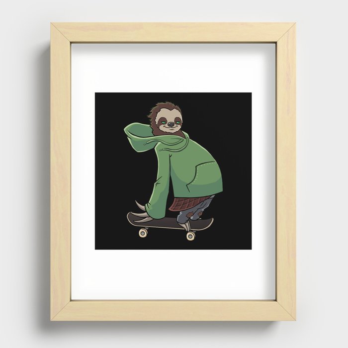 Sloth Skateboarding Recessed Framed Print