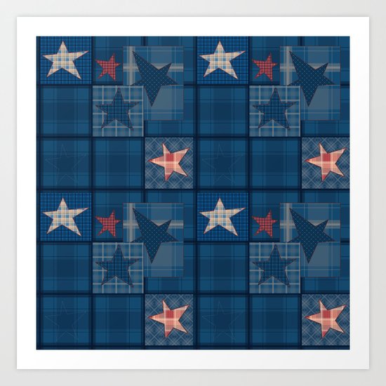 Blue denim patchwork . Art Print