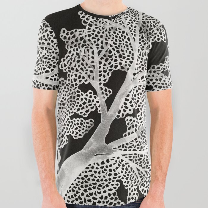Sea Fan Coral – White on Black All Over Graphic Tee