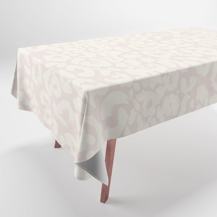 Antique White Leopard Print on Pastel Pale Pink Tablecloth