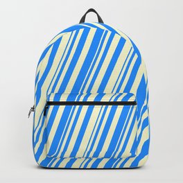 [ Thumbnail: Blue & Light Yellow Colored Stripes Pattern Backpack ]