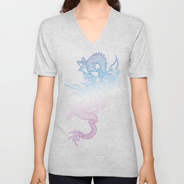 Dragon Tri Color V Neck T Shirt