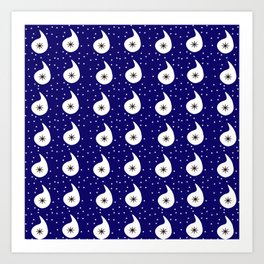 Navy Blue Paisley Polka Dot Pattern Art Print