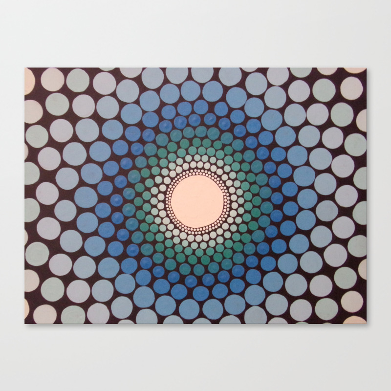 Shades Of Blue Vortex Dot Painting Canvas Print By