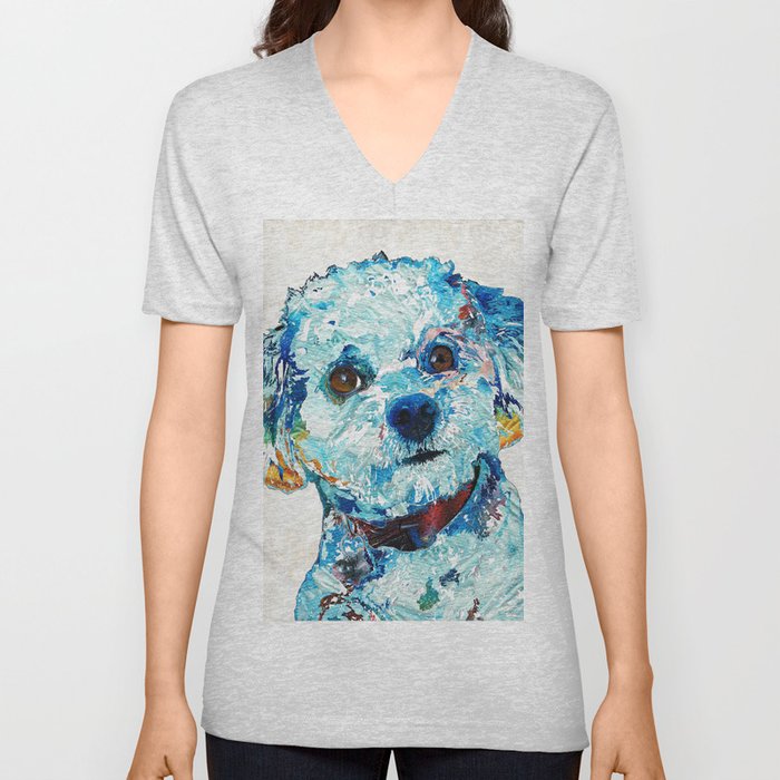 Small Cute Dog Art - Who Me? - Sharon Cummings V Neck T Shirt