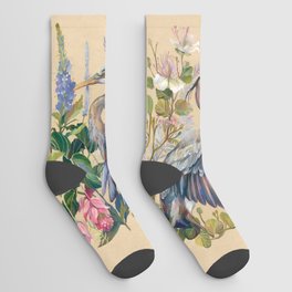 Blue Heron Floral Socks