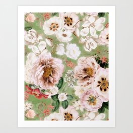 Green Springflower Peony Garden Art Print