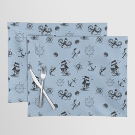 Pale Blue And Black Silhouettes Of Vintage Nautical Pattern Placemat