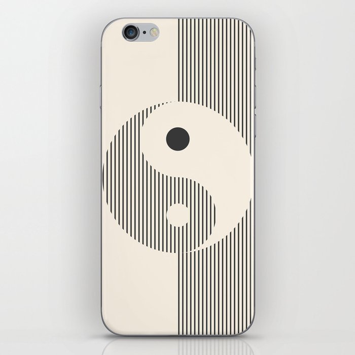 Geometric Lines Ying and Yang IX in Black and Beige iPhone Skin