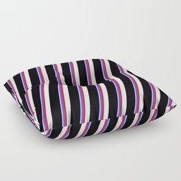 [ Thumbnail: Light Sky Blue, Purple, Red, Mint Cream, and Black Colored Lined/Striped Pattern Floor Pillow ]