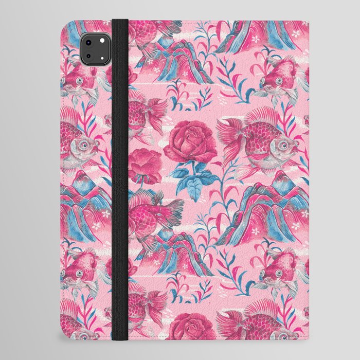 Japanese gold fishes with florals - pink and blue iPad Folio Case