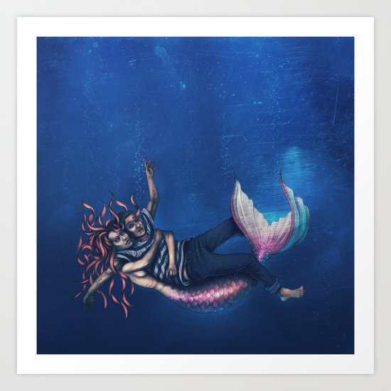 Mermaid & Sailor Art Print