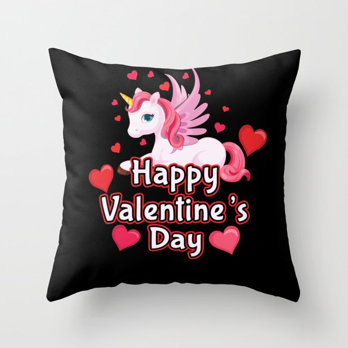 Love Kawaii Unicorn Heart Day Valentines Day Throw Pillow
