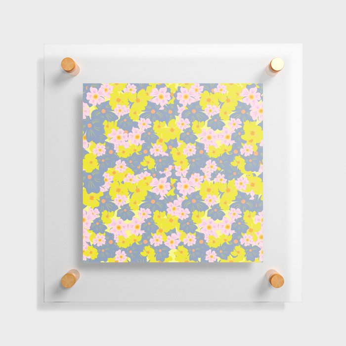 Pastel Spring Flowers on Yellow Floating Acrylic Print