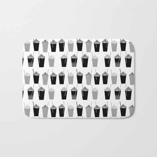 Coffees - black and white iced coffee pattern print cafe mocha chocolate dessert sugar sweet minimal Bath Mat