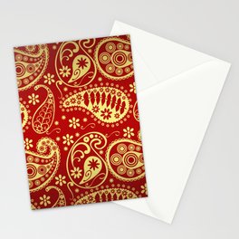 Red And Gold Bandana Paisley Christmas Pattern Stationery Card