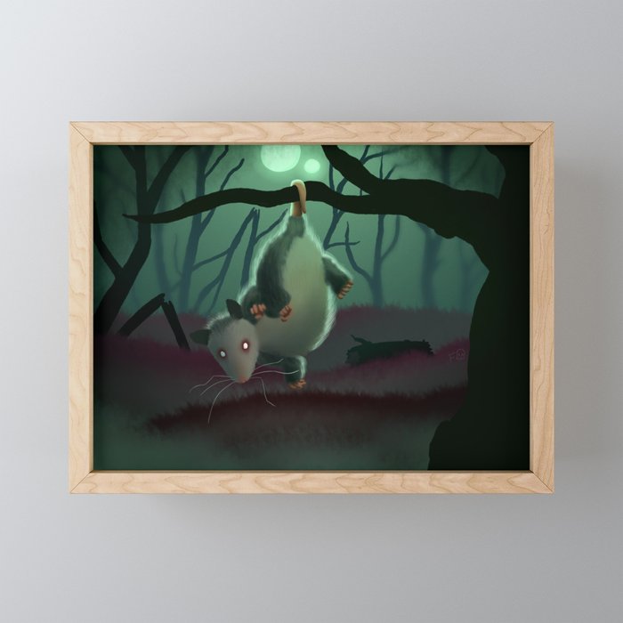 Spooky Opossum Framed Mini Art Print