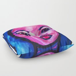 The Girl With the Blue Hair-Portrait of  Face Floor Pillow