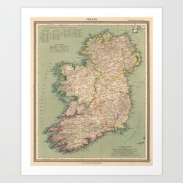 Vintage Map of Ireland (1888) Art Print