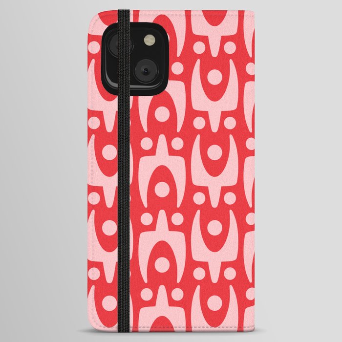 Mid Century Modern Abstract Pattern 747 Red and Pink iPhone Wallet Case