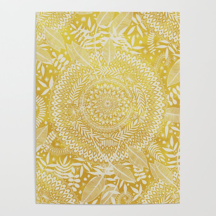 Medallion Pattern in Mustard and Cream Poster