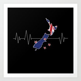 New Zealand Flag Heartbeat Art Print | New Zealand, Flag, Island, New School, New German States, Australia, New Orleans, New Father, New World Order, Funny 
