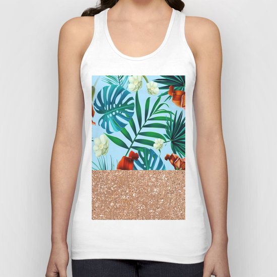Tropical blue floral rose gold Unisex Tank Top
