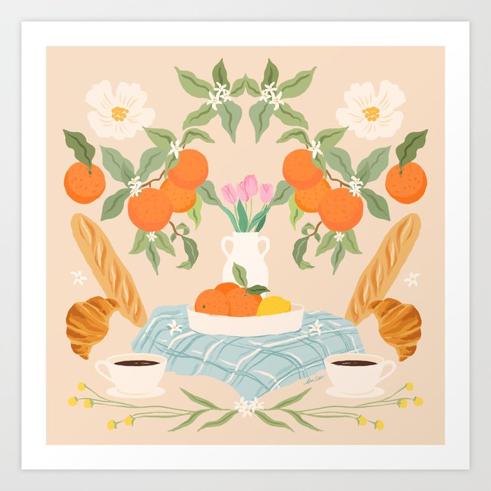 Breakfast and Flowers  Art Print