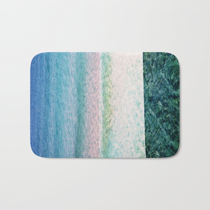 blue and white color blocking line function Bath Mat