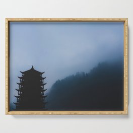 Pagoda in the Misty Mountains of Zhangjiajie China Serving Tray