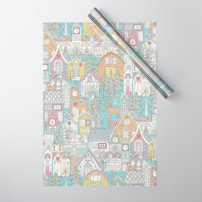 vintage gingerbread town pastel Wrapping Paper