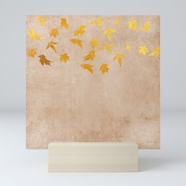 Gold leaves on grunge background - Autumn Sparkle Glitter design Mini Art Print