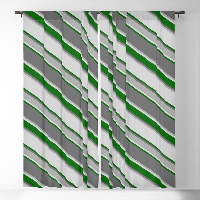 Dim Grey, Dark Grey, Light Gray, and Dark Green Colored Stripes/Lines Pattern Blackout Curtain