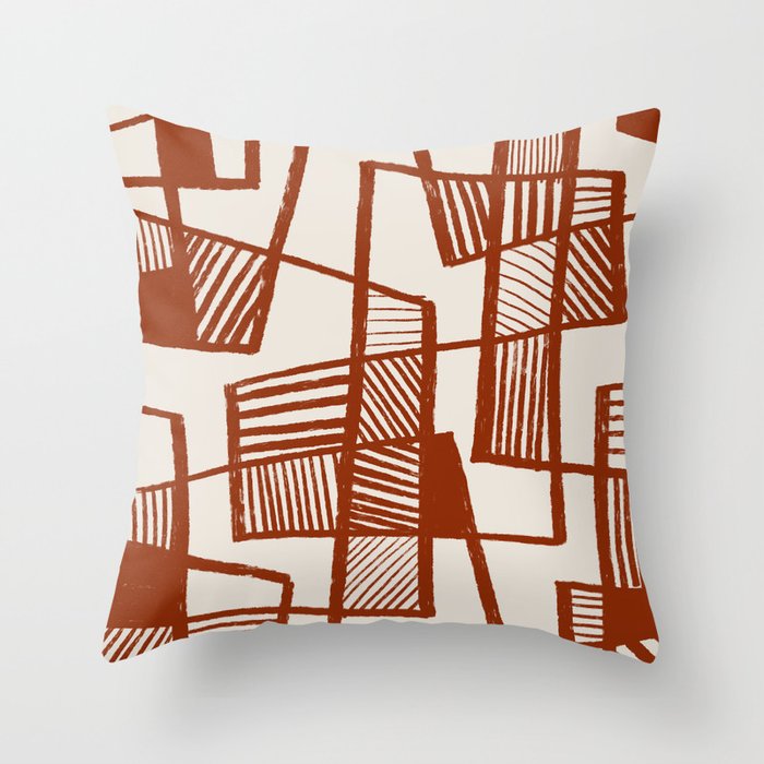 Burnt Orange Line Art Pattern Throw Pillow