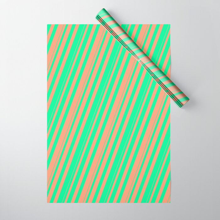 Green & Light Salmon Colored Striped/Lined Pattern Wrapping Paper