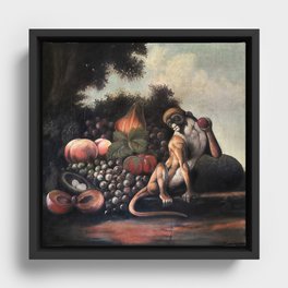 Monkey Holding the Fruit of Life Painting Framed Canvas
