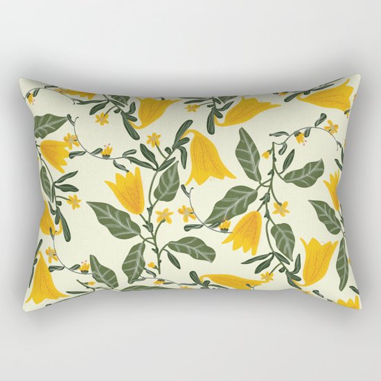 Yellow Bright Flower Pattern Rectangular Pillow