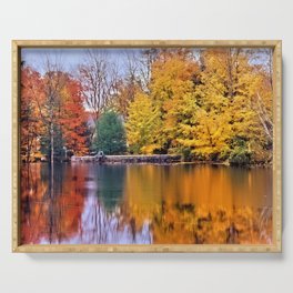 Fall Trees Reflection in a Lake, Ossipee Serving Tray