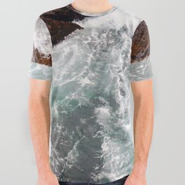 Blue Waves And Red Rocks Ocean Sea All Over Graphic Tee