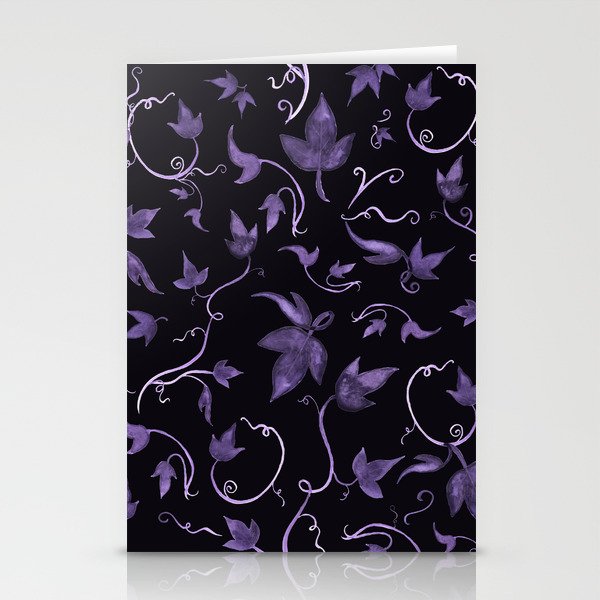 Twirling Vines Purple & Grey on black Stationery Cards