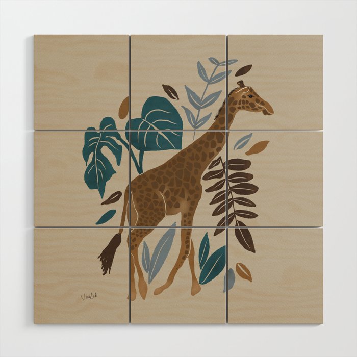 Giraffe Collection Neutral Wood Wall Art