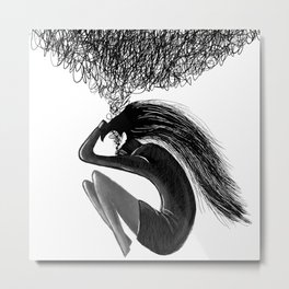 Disturbing  thoughts of a young girl digital art black and white graphics Metal Print
