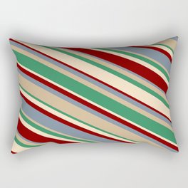 [ Thumbnail: Vibrant Light Slate Gray, Tan, Sea Green, Bisque, and Maroon Colored Lines Pattern Rectangular Pillow ]