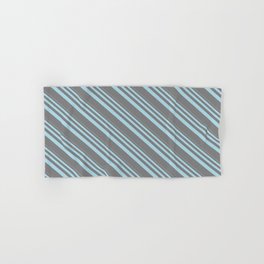 [ Thumbnail: Light Blue and Grey Colored Pattern of Stripes Hand & Bath Towel ]
