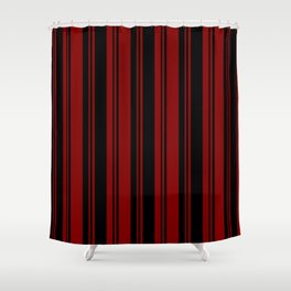 [ Thumbnail: Maroon & Black Colored Striped Pattern Shower Curtain ]