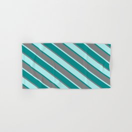 [ Thumbnail: Turquoise, Dark Cyan, and Gray Colored Lines Pattern Hand & Bath Towel ]